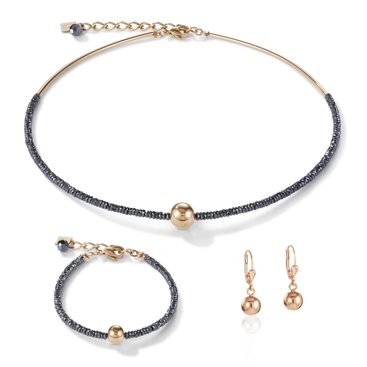 Collier hématite & acier or rose - Image 3