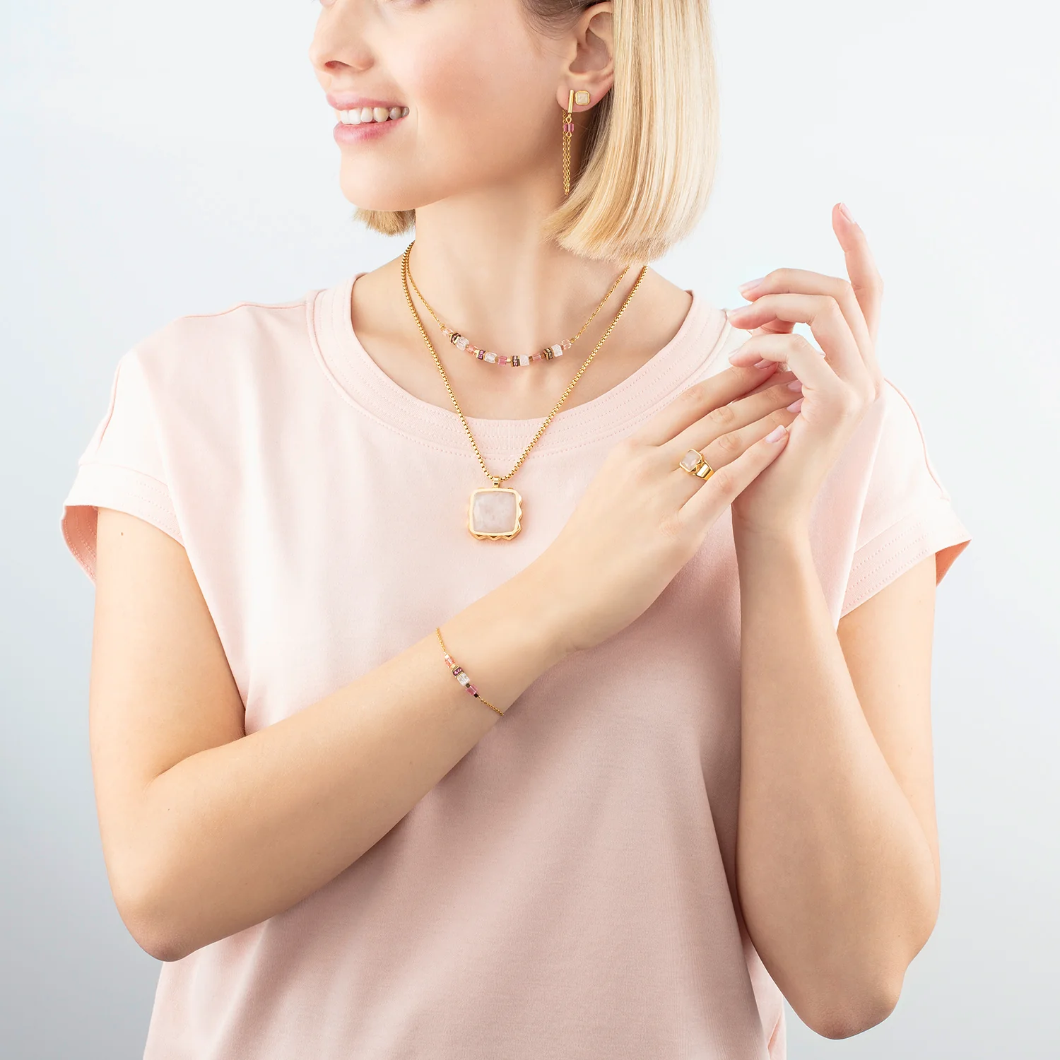 Collier Mini Cubes & Chain or-rose - Image 4