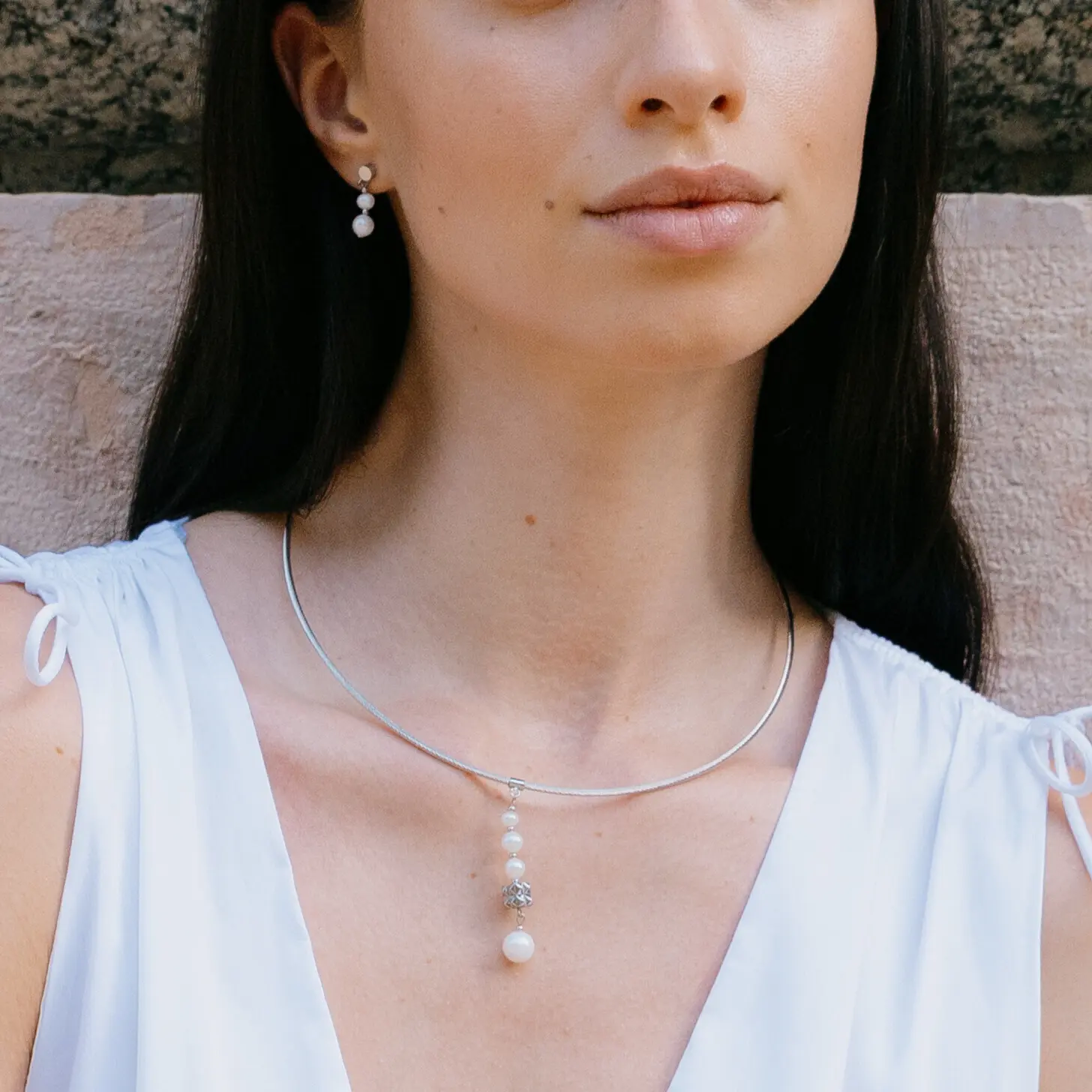 Collier Pearl & Spikes Drop argent - Image 4