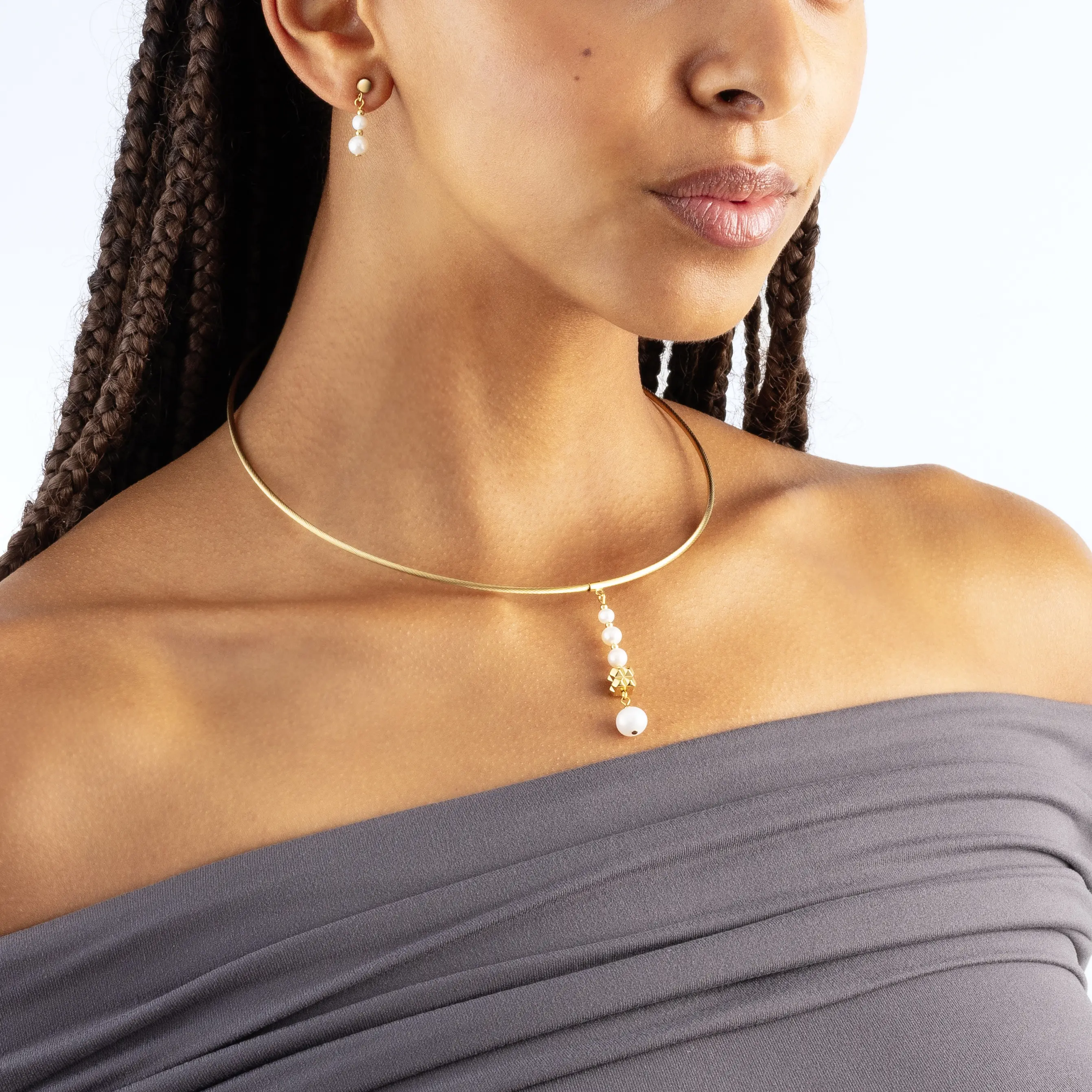 Collier Pearl & Spikes Drop or - Image 4