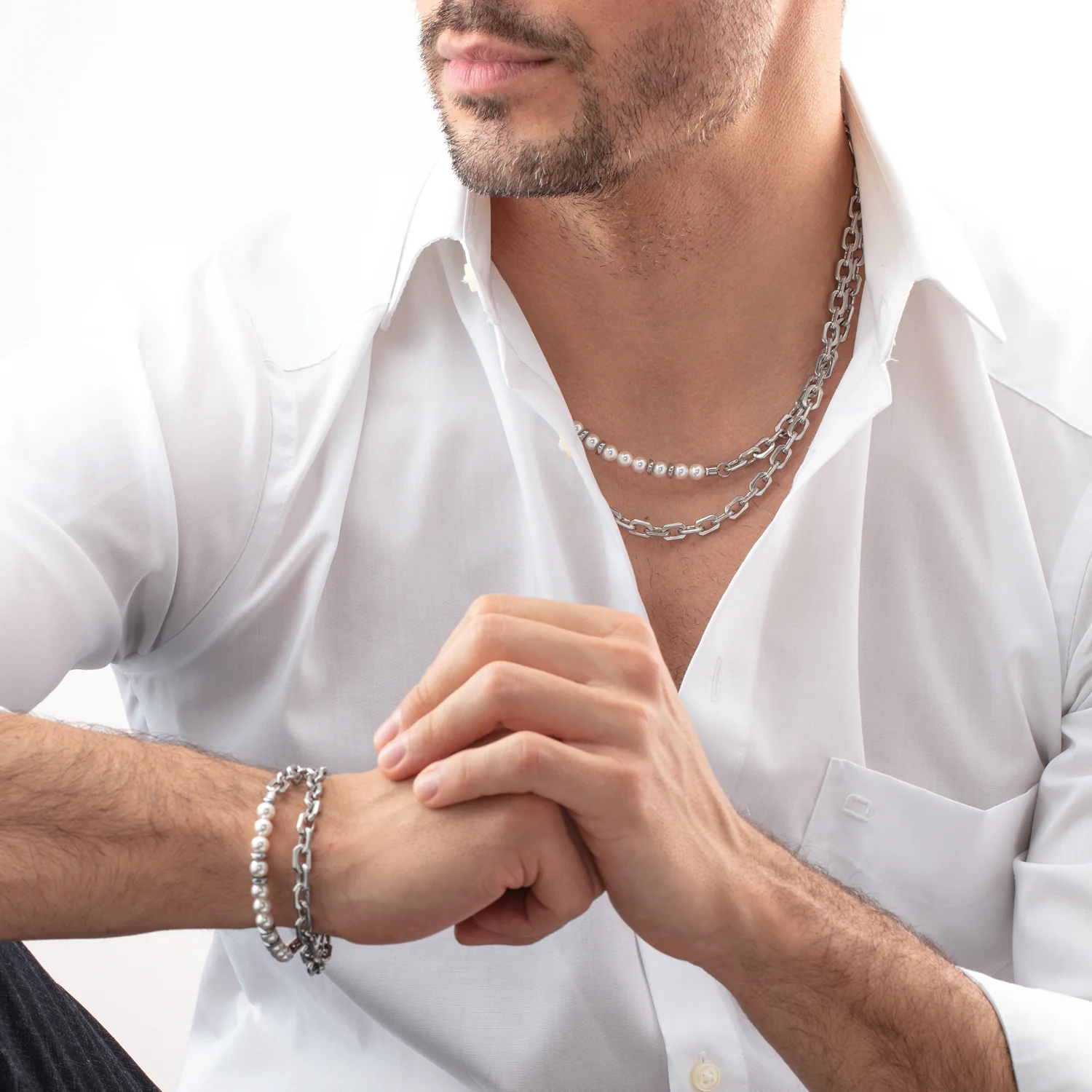 Collier Pearls Fusion link chain blanc - Image 3