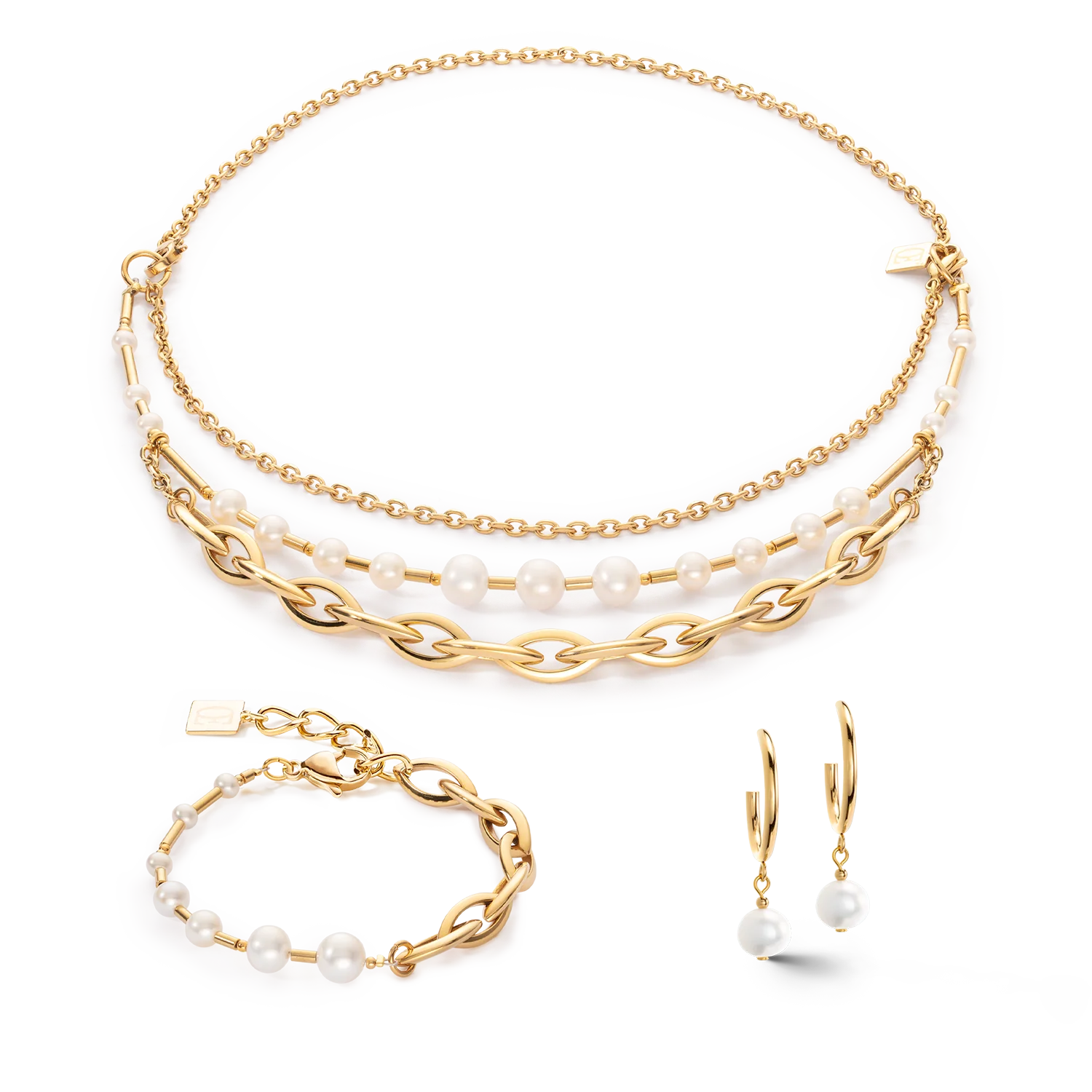 Collier Perles d'eau Douce & Chunky Chain Navette Multiwear blanc-or - Image 3
