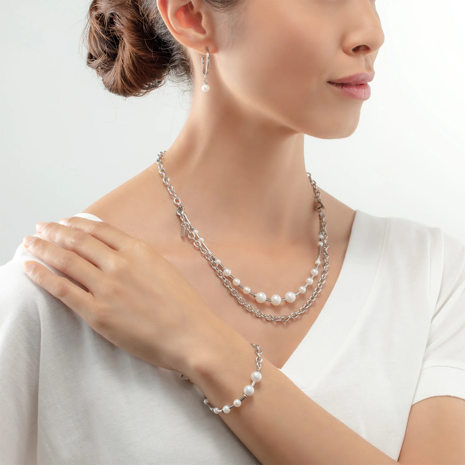 Collier Perles d'eau douce et chaîne Multiwear argent - Image 4