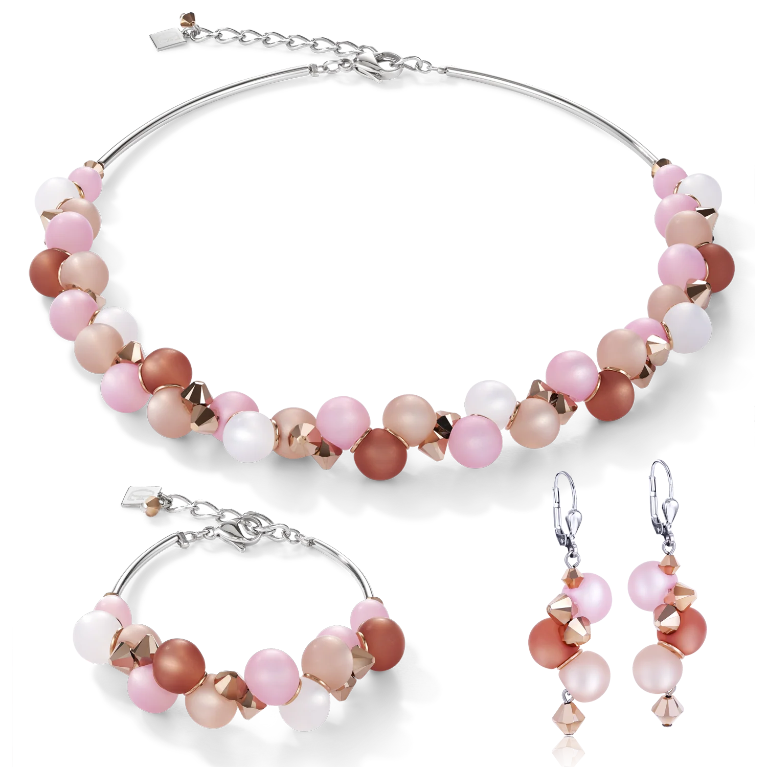 Collier Polaris, Cristaux & acier inoxydable rose-beige - Image 3