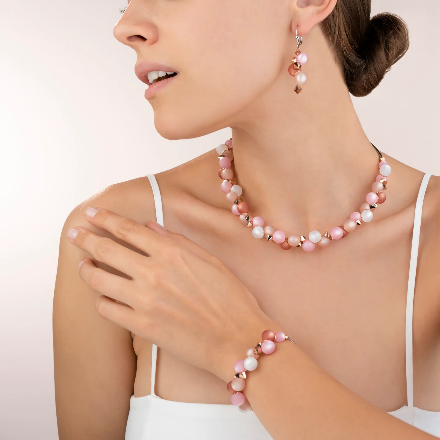 Collier Polaris, Cristaux & acier inoxydable rose-beige - Image 4
