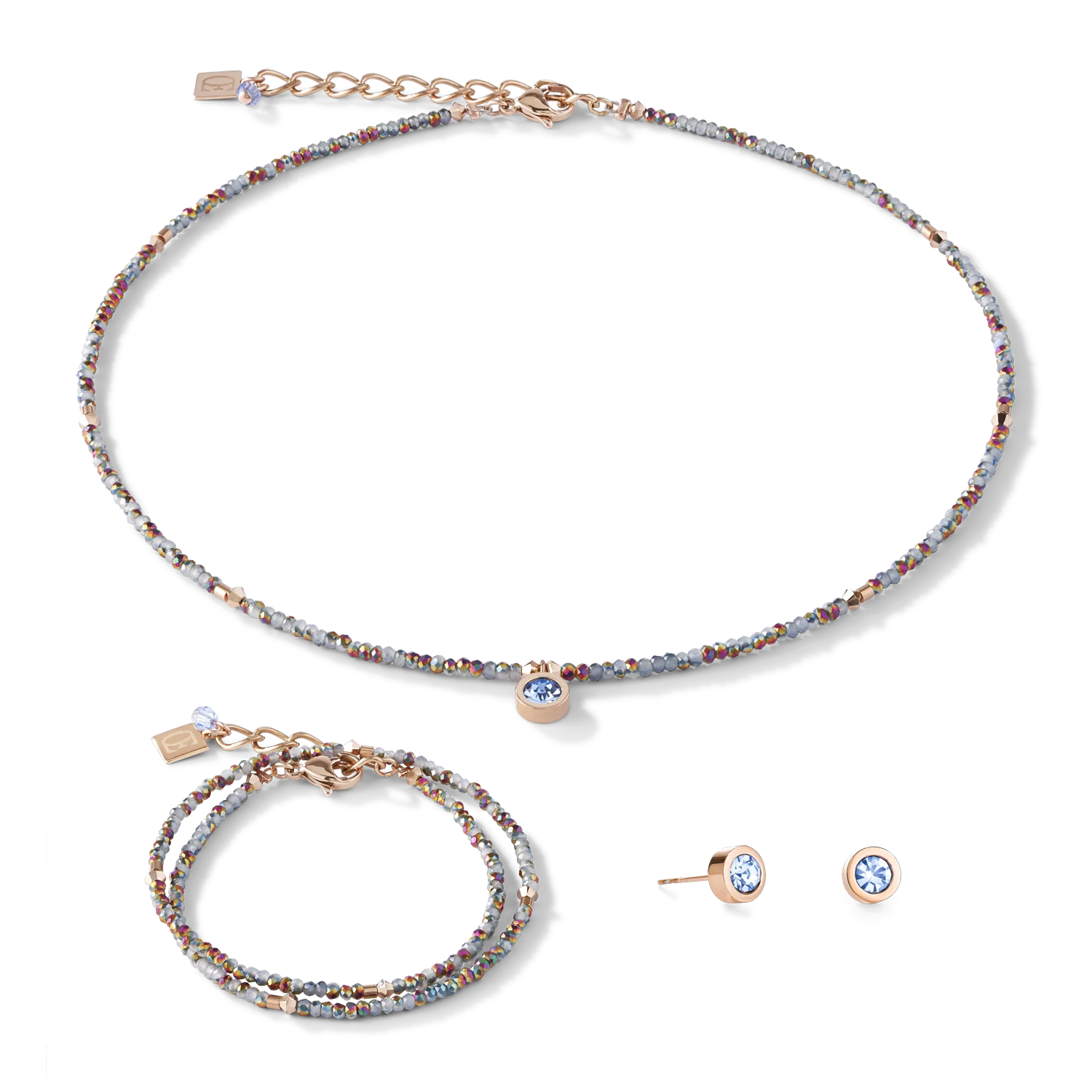 Collier small crystal or rose & bleu claire - Image 3
