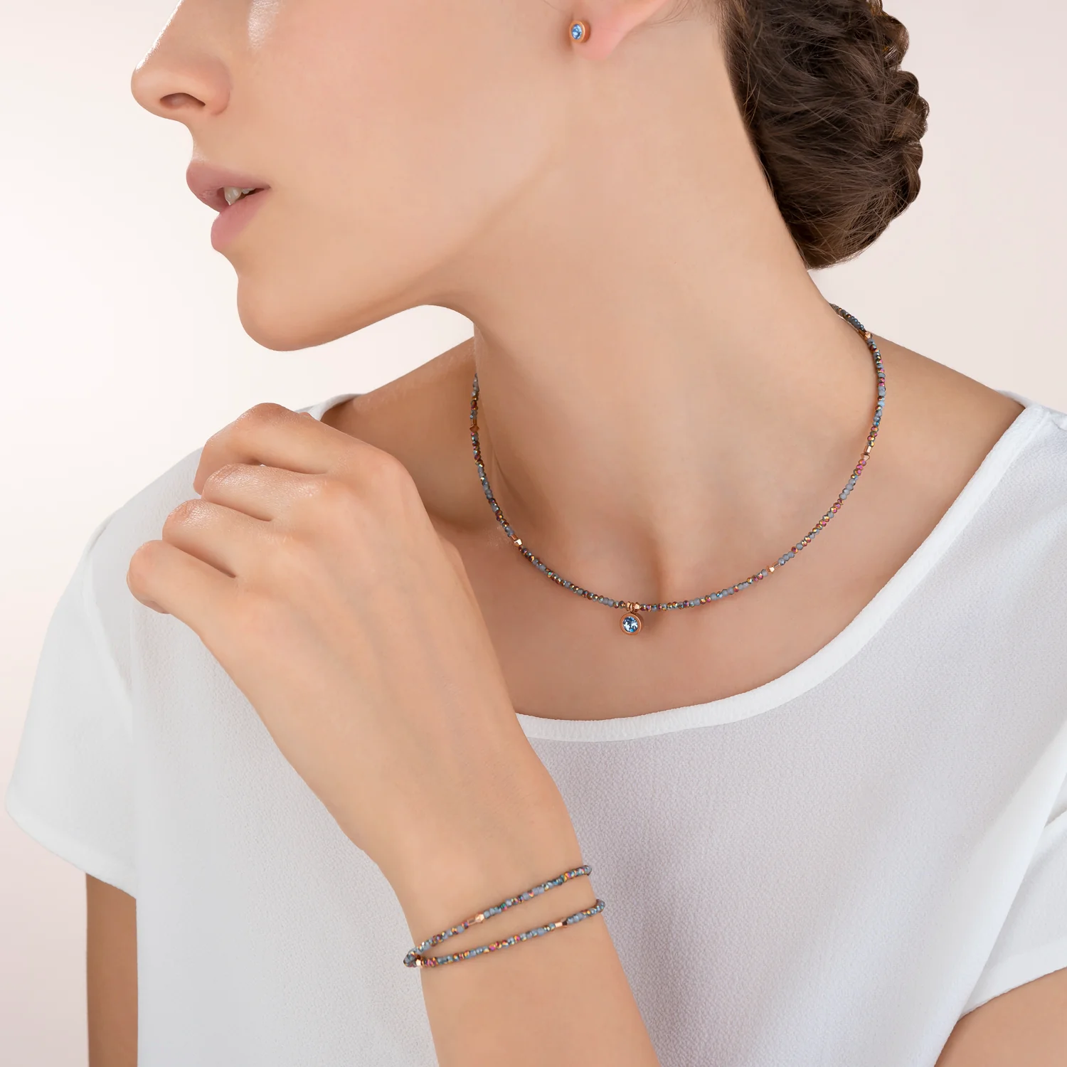 Collier small crystal or rose & bleu claire - Image 4