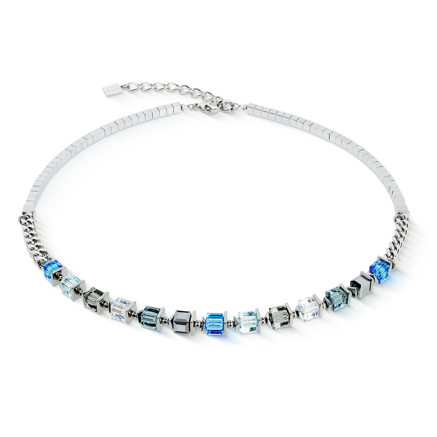 Collier Sparkling Cubes Fusion Chain argent-bleu
