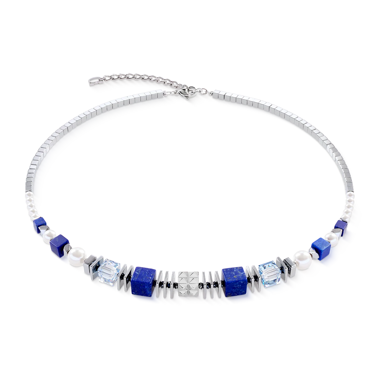 Collier Statement Cube Facets argent-bleu