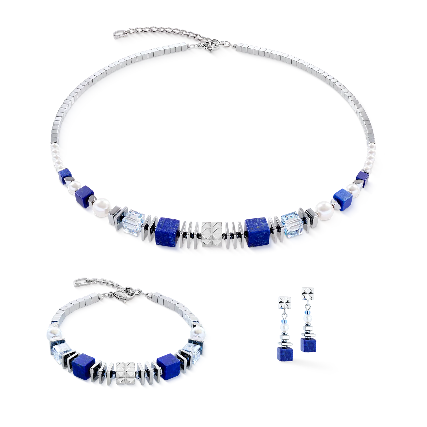 Collier Statement Cube Facets argent-bleu - Image 3