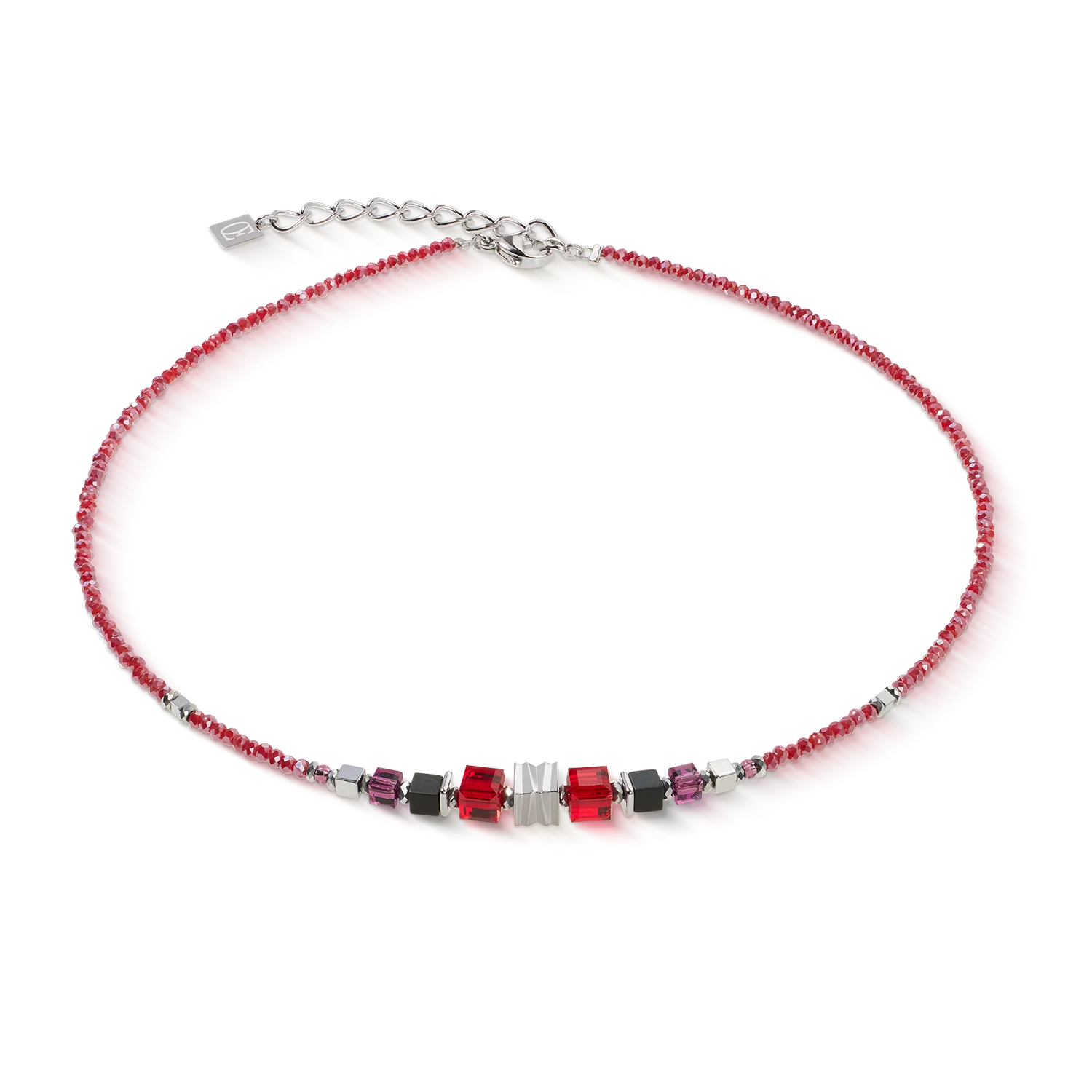 Collier Wave Cube Flow argent-rouge