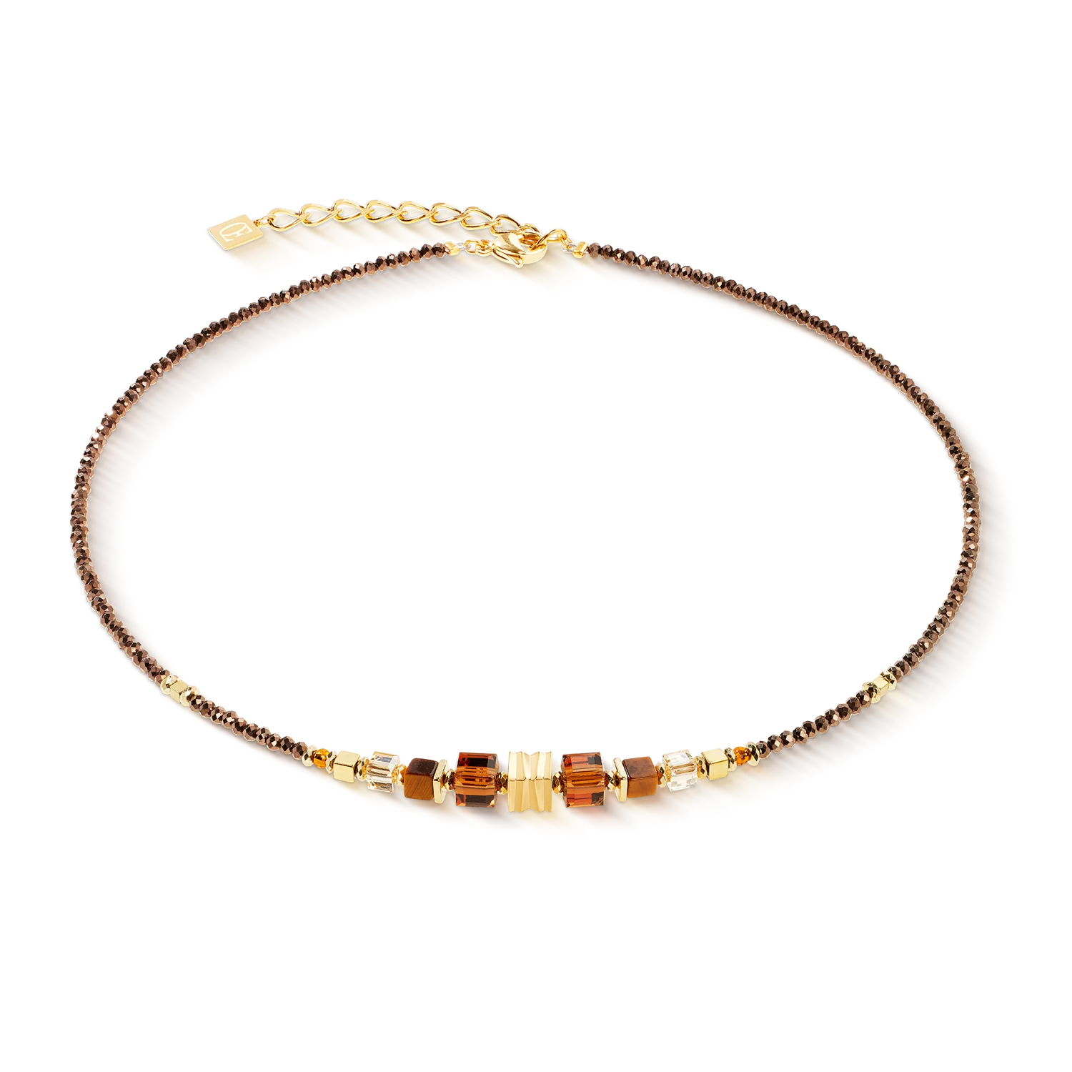 Collier Wave Cube Flow or-marron