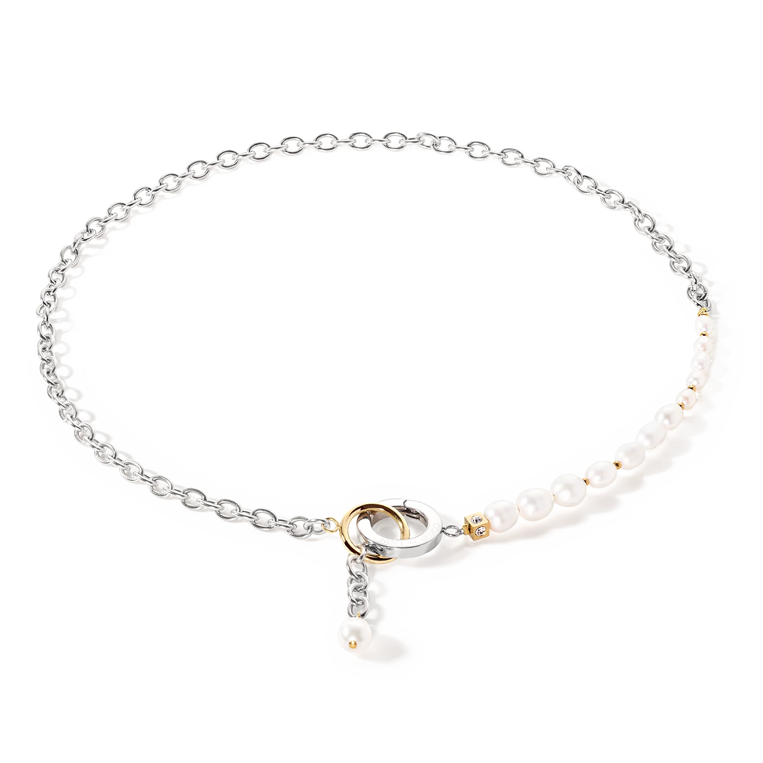 Collier Y & Perles d'eau Douce ovales avec O-ring bicolores