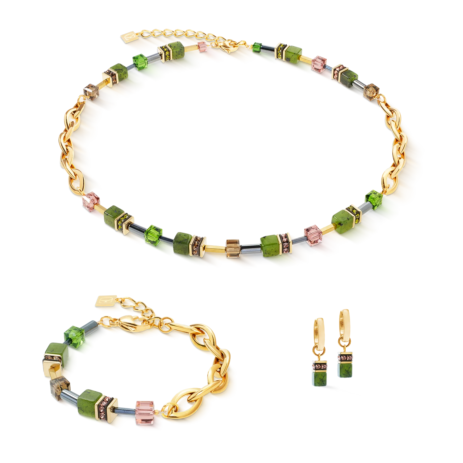 Créoles GeoCUBE® Chunky Chain or-vert - Image 3
