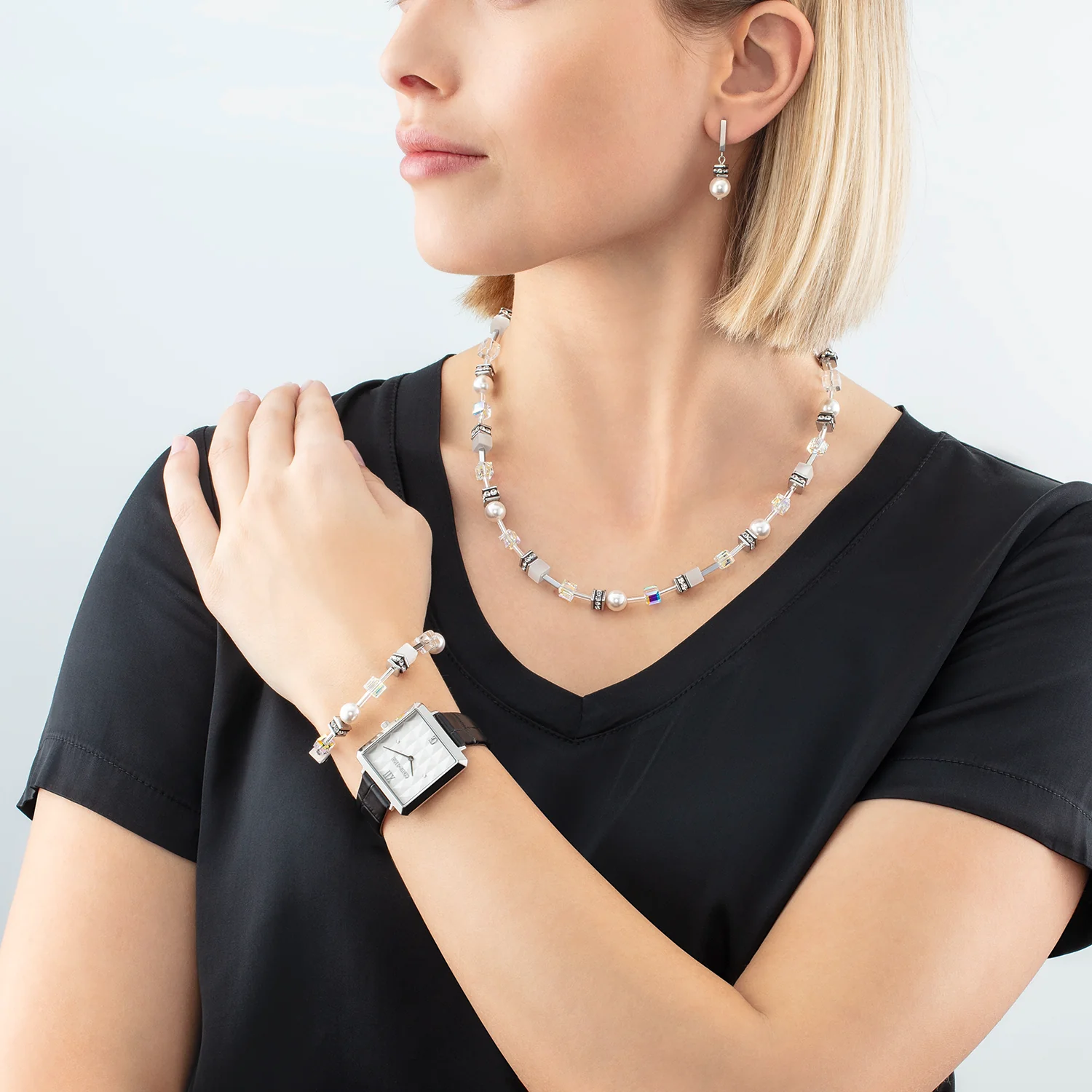 Montre Iconic Cube Spikes Argent Bracelet Cuir Noir - Image 3