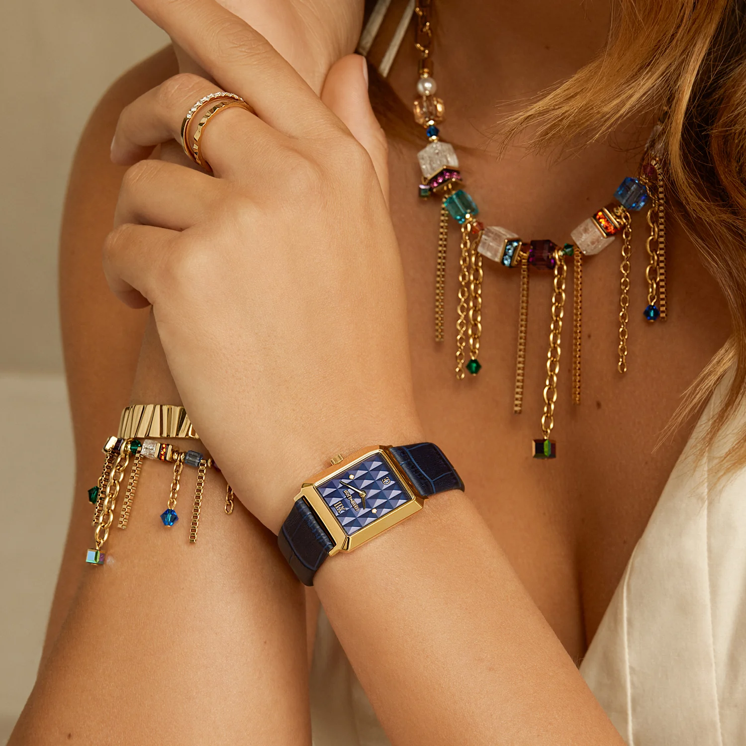Montre Iconic Spikes Bracelet Cuir Midnight Blue Or - Image 3