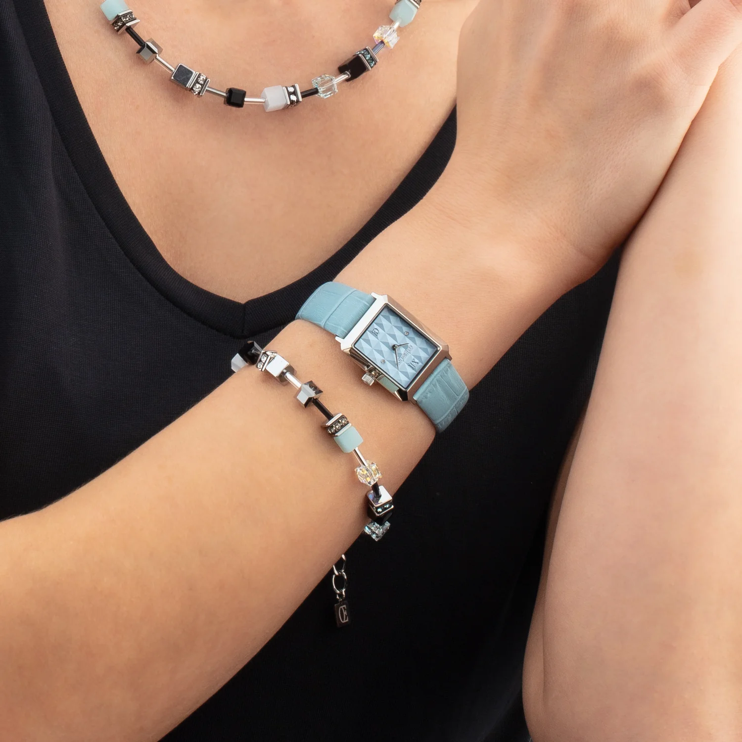 Montre Iconic Spikes Sky Blue Argent Bracelet Cuir bleu clair - Image 3