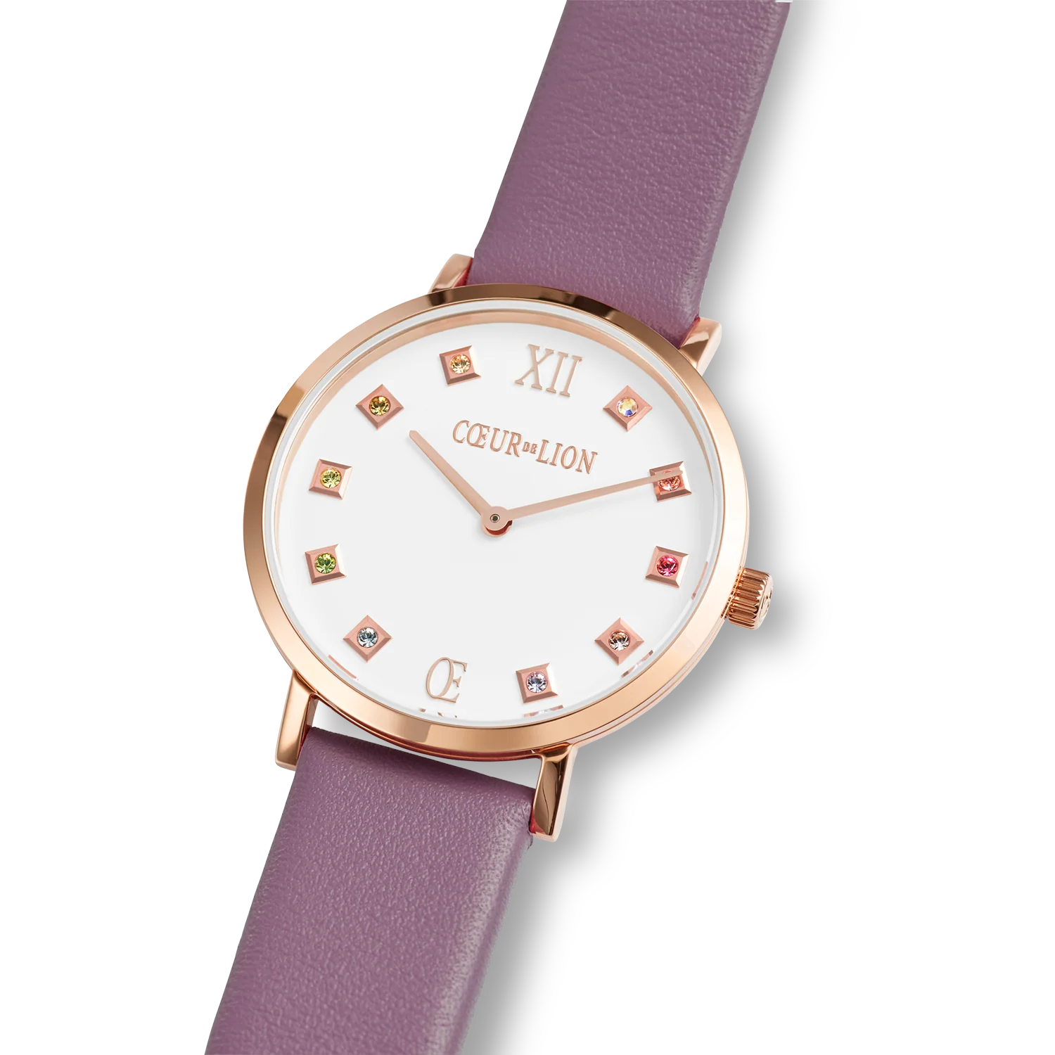 Montre ronde Brilliant White Bracelet Cuir Mauve - Image 2