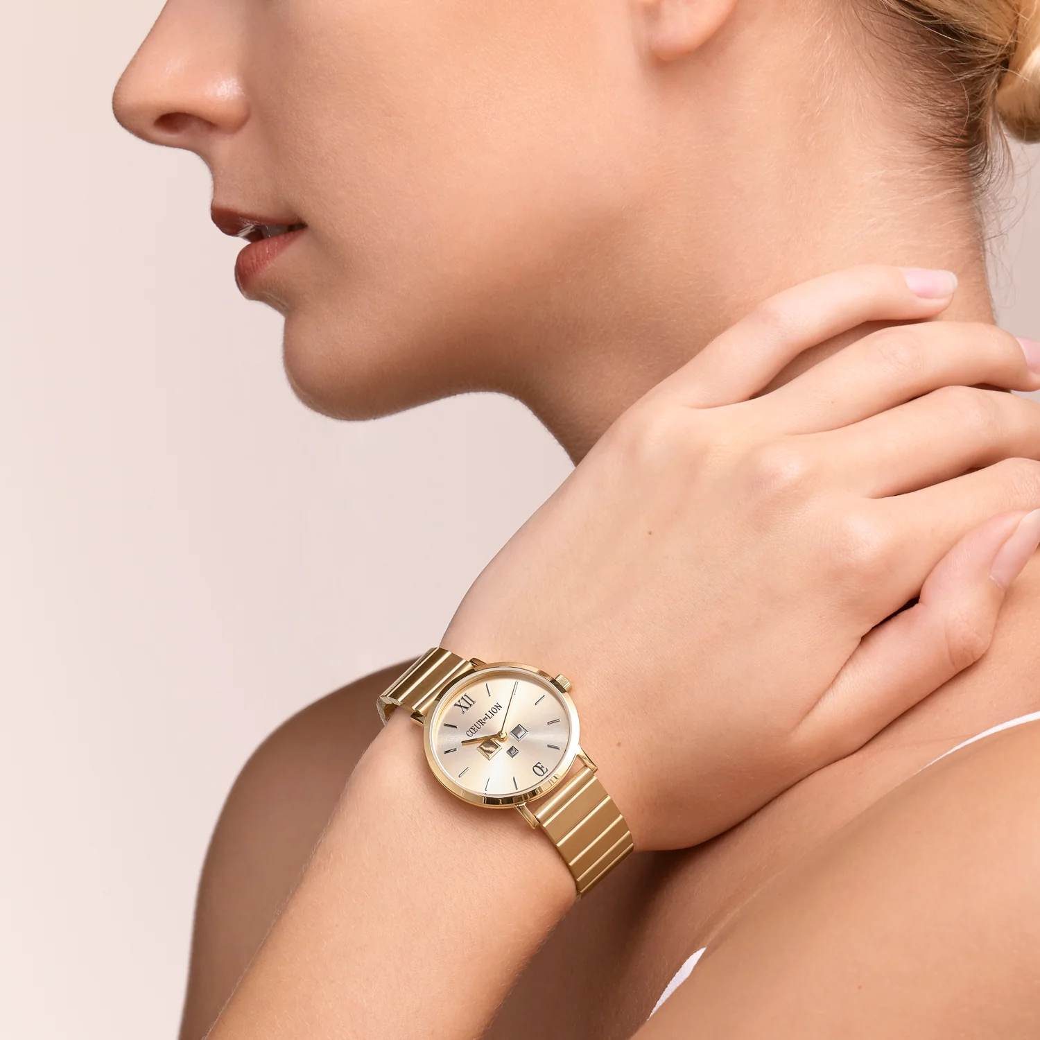 Montre Ronde Gold Sunray Monochrome Acier Inoxydable Or - Image 3