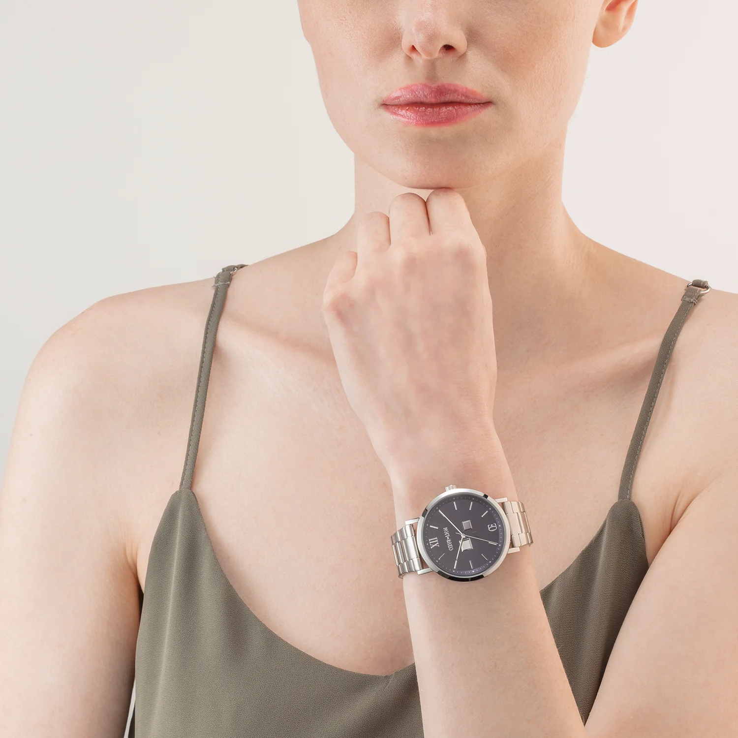 Montre Ronde Statement Unisex Sunray Midnight Blue Acier Inoxydable Argent Satiné - Image 3