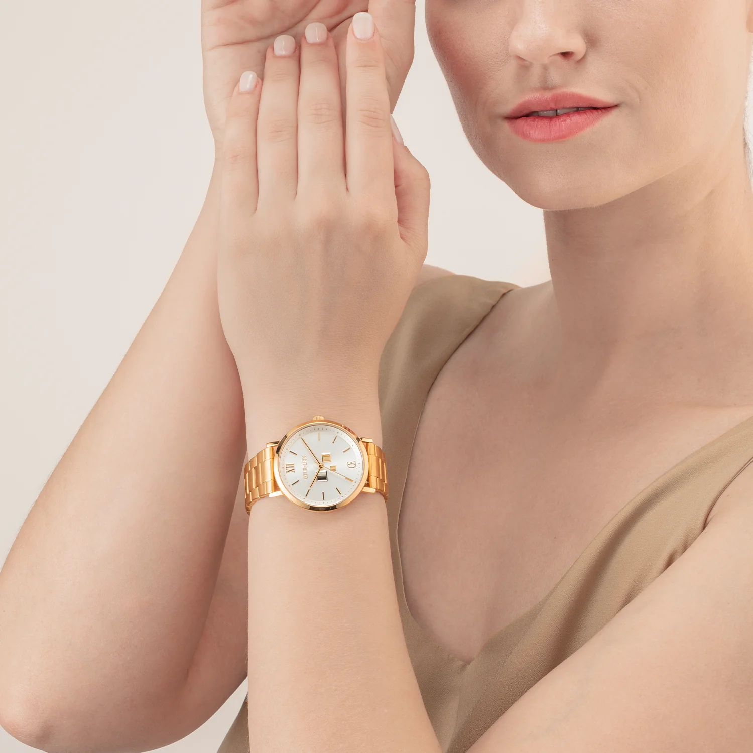Montre Ronde Statement Unisex White Sunray Acier Inoxydable Or Satiné - Image 3