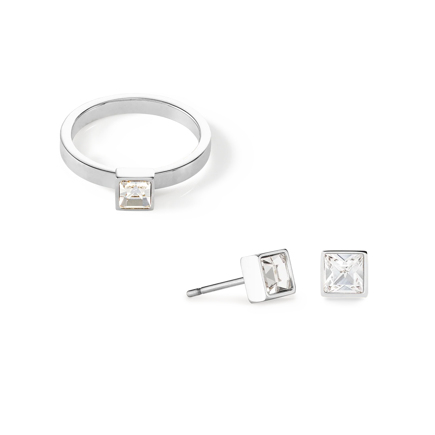 Petites boucles d'oreilles Brilliant Square argent cristal - Image 3