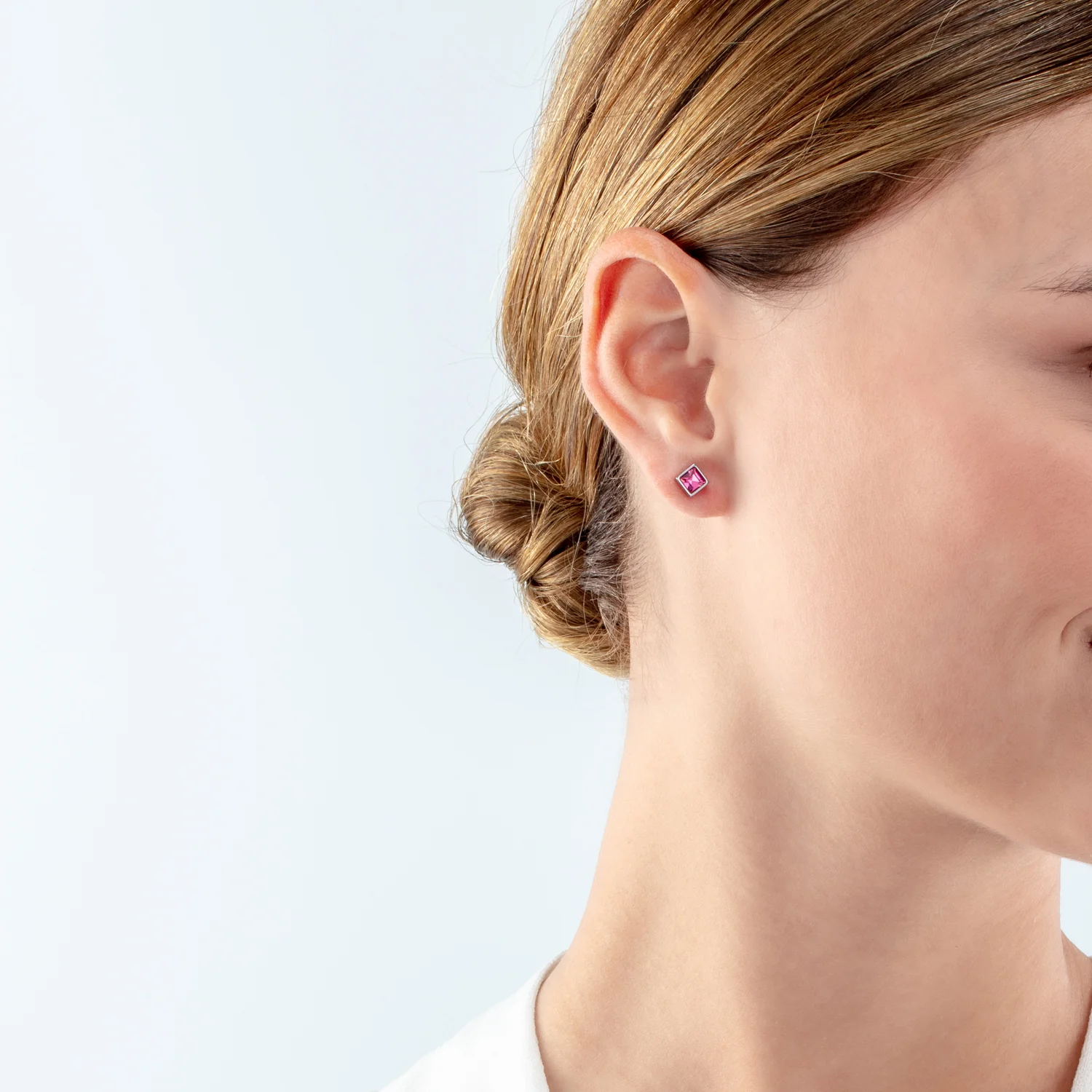 Petites boucles d'oreilles Brilliant Square argent rose - Image 4