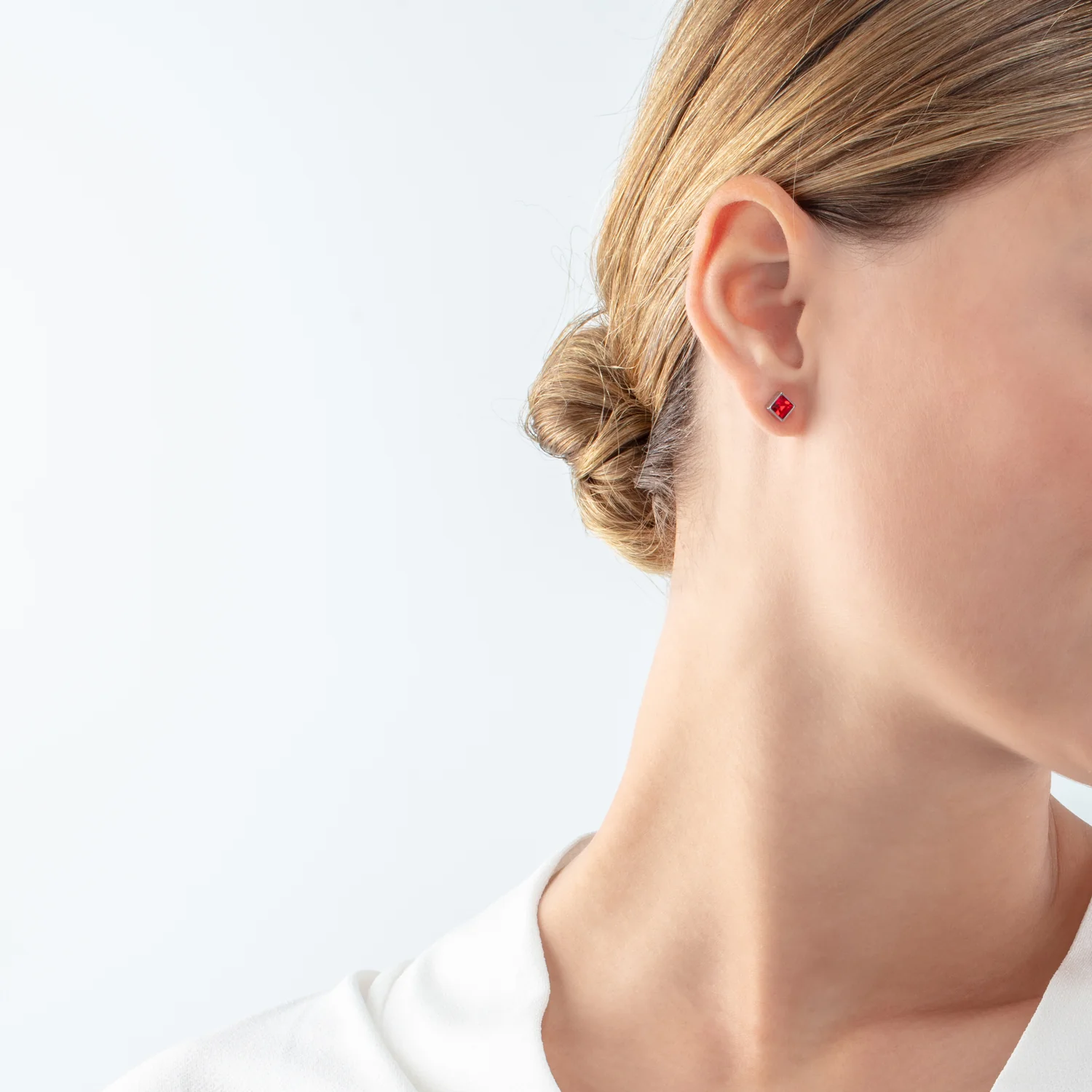 Petites boucles d'oreilles Brilliant Square argent rouge - Image 3