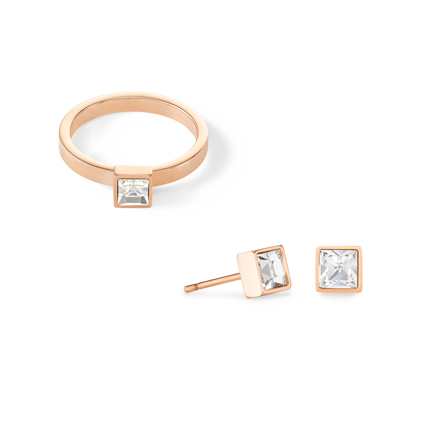 Petites boucles d'oreilles Brilliant Square or rose cristal - Image 3