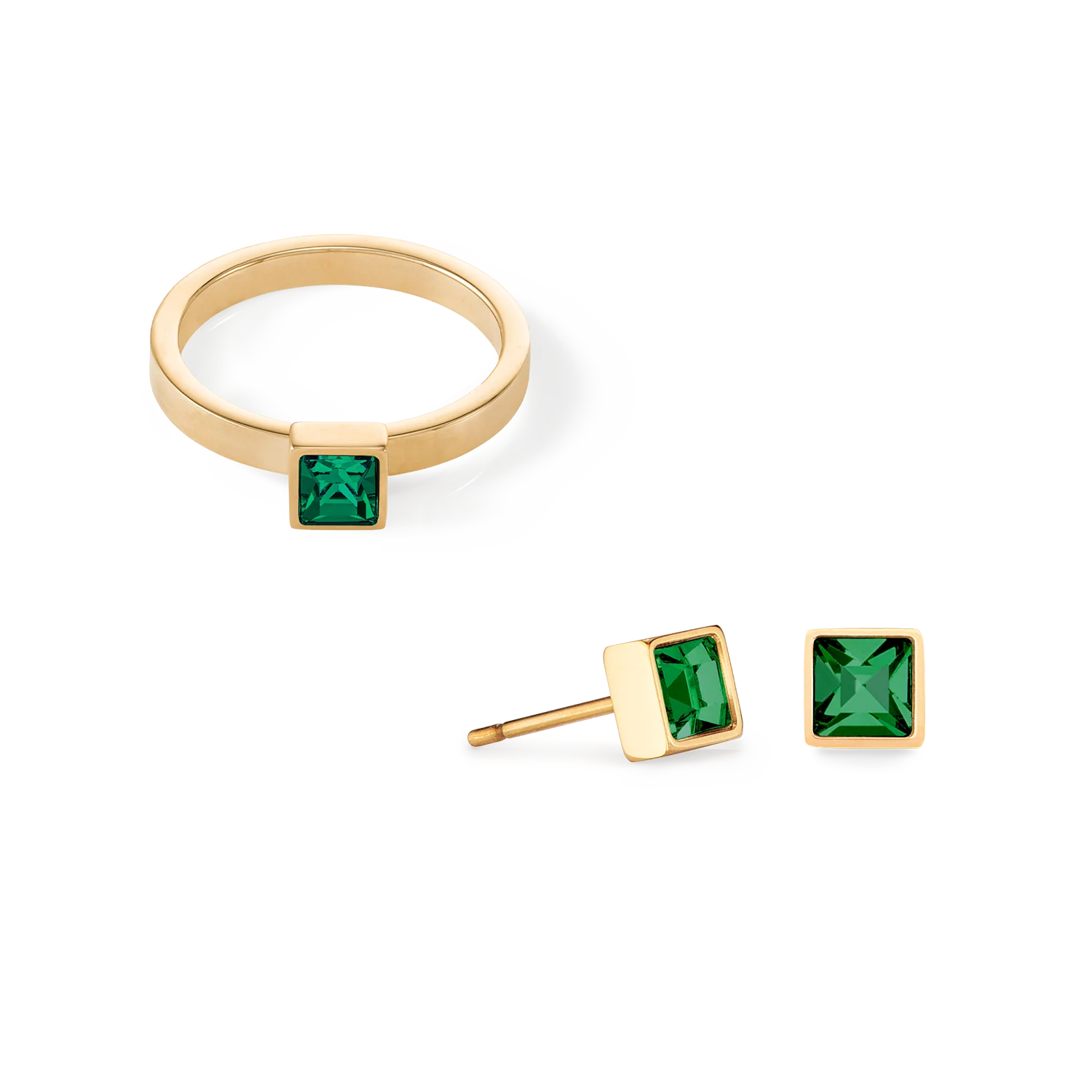 Petites boucles d'oreilles Brilliant Square or vert foncé - Image 3